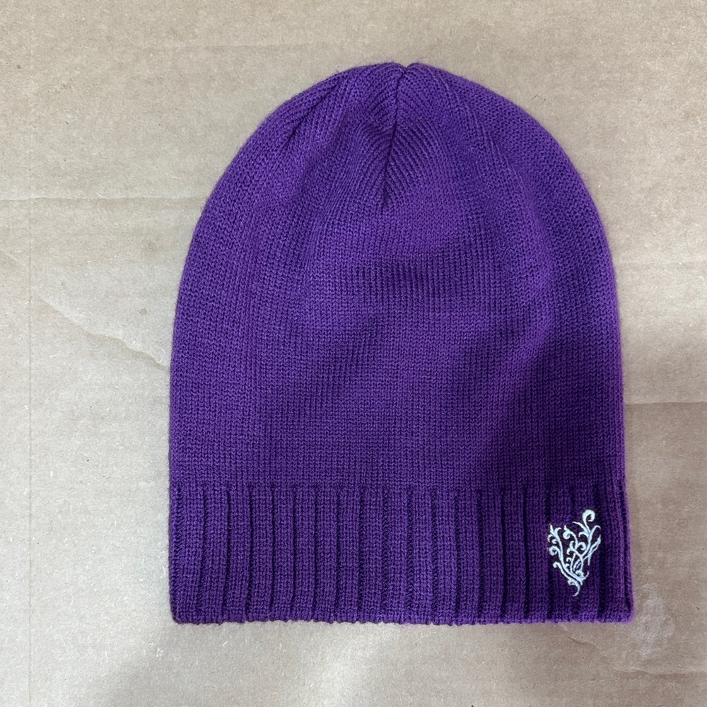 Younique Purple Knit Beanie with Embroidered Detail